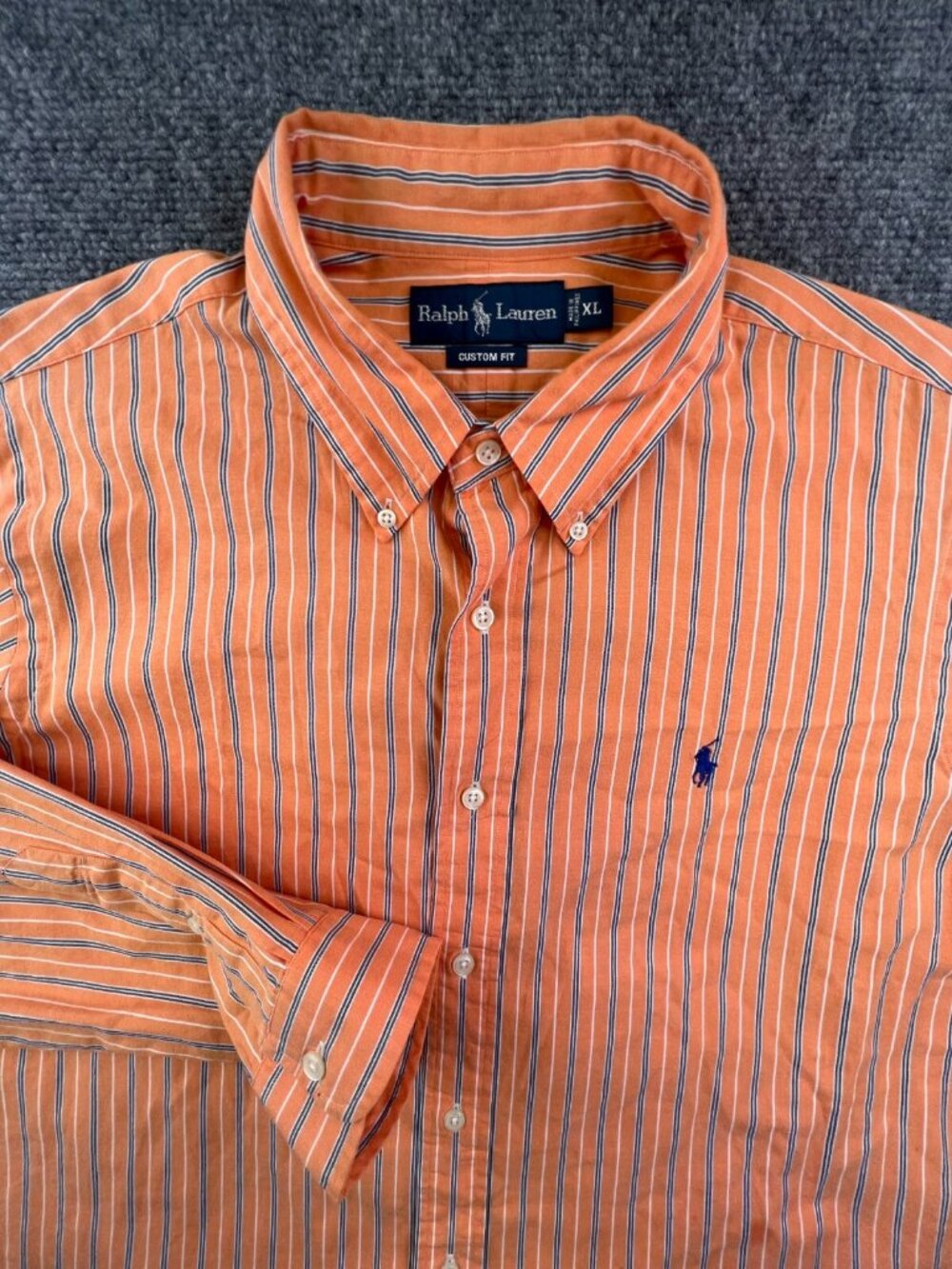Ralph Lauren Button Up Shirt Long Sleeve Men’s XL Orange Striped Custom Fit